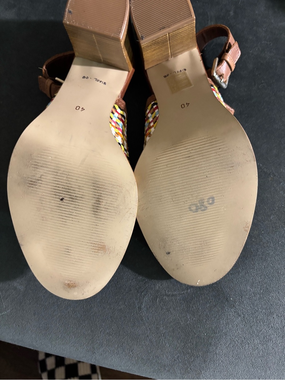 Crown Vintage Brown Multicolor Stacked Chunky Heel Sandals - Picture 5 of 7